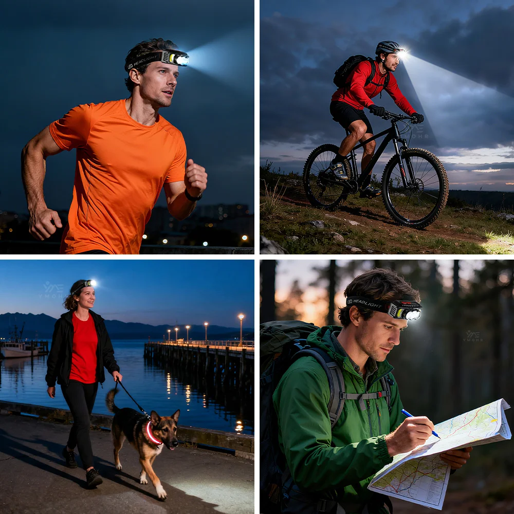 400000LM Headlamp Super Bright LED Headlamp USB Rechargeable Head Torch Built-in Battery 18650 Flashlight Outdoor Portable Light