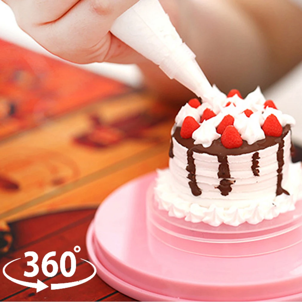 Description Picture 2 of item14cm Mini DIY Cake Decorating Rotating Turntable Display Stand Icing Baking Cookies Cafe Bra Pink Kitchen Tools New