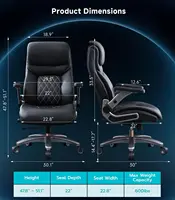 600LBS Big and Tall Office Chair with 5D Flip Arms, PU Leather Executive Chair, Adjustable Lumbar Support 3'' Wheel, Heavy Duty 2