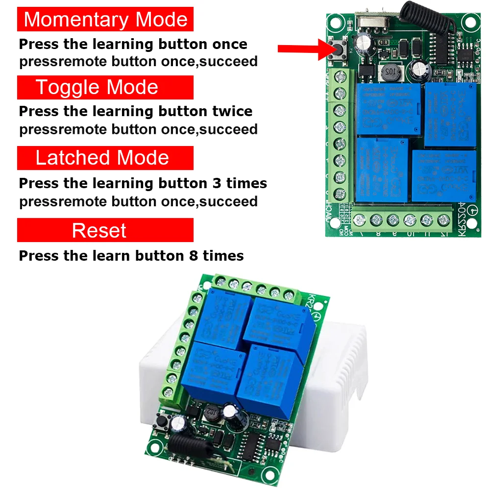 Universal Wireless Remote Control Relay Module with 4-Channel Receiver and Transmitter
