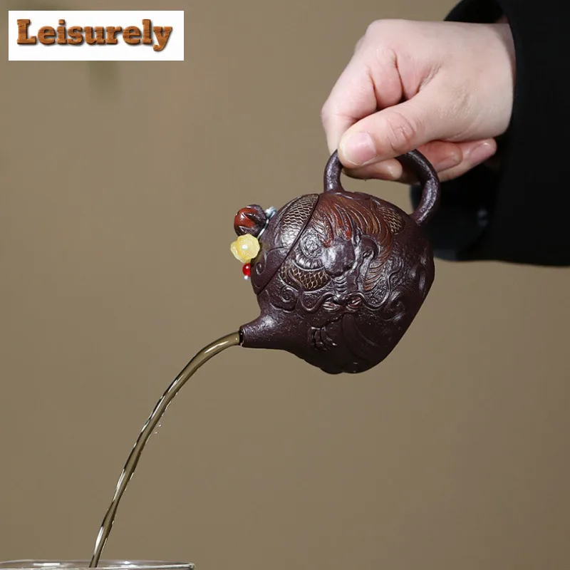 170ml Elegant Yixing Purple Clay Teapots Handmade Dragon Egg Pot Raw Ore Purple Jade Gold Sand Kettle Chinese Zisha Tea Set Tea