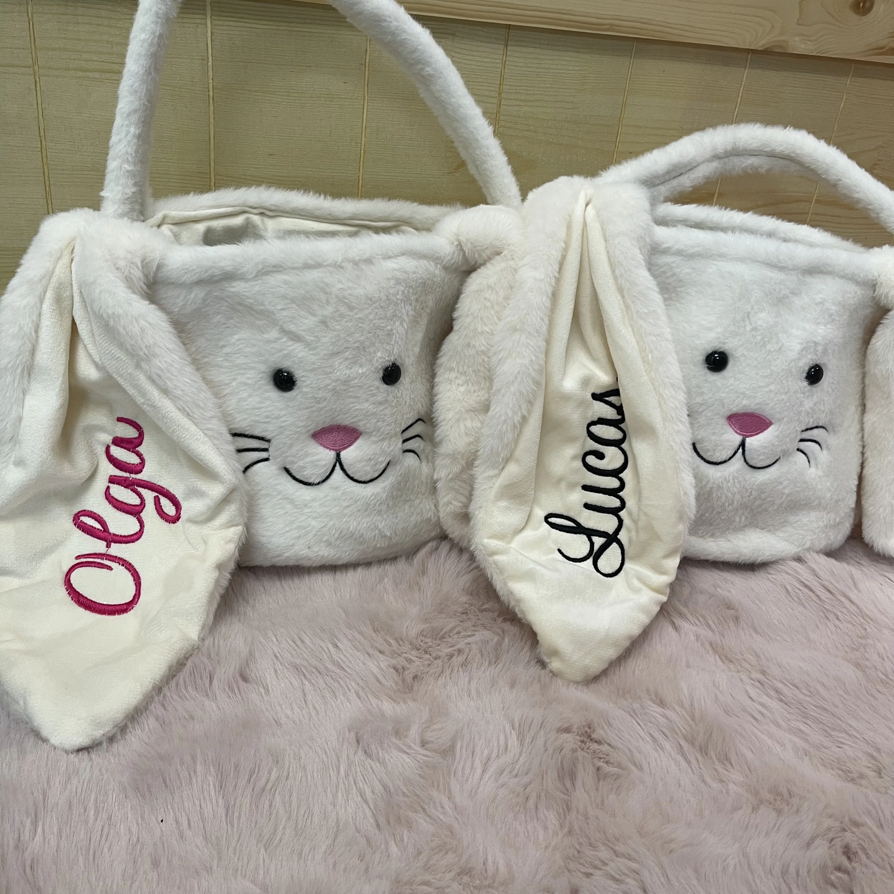 Personalized Bunny Easter Basket, Easter Basket with Name, Egg Hunt Basket, Bunny Face Tote, Kids Treat Bag