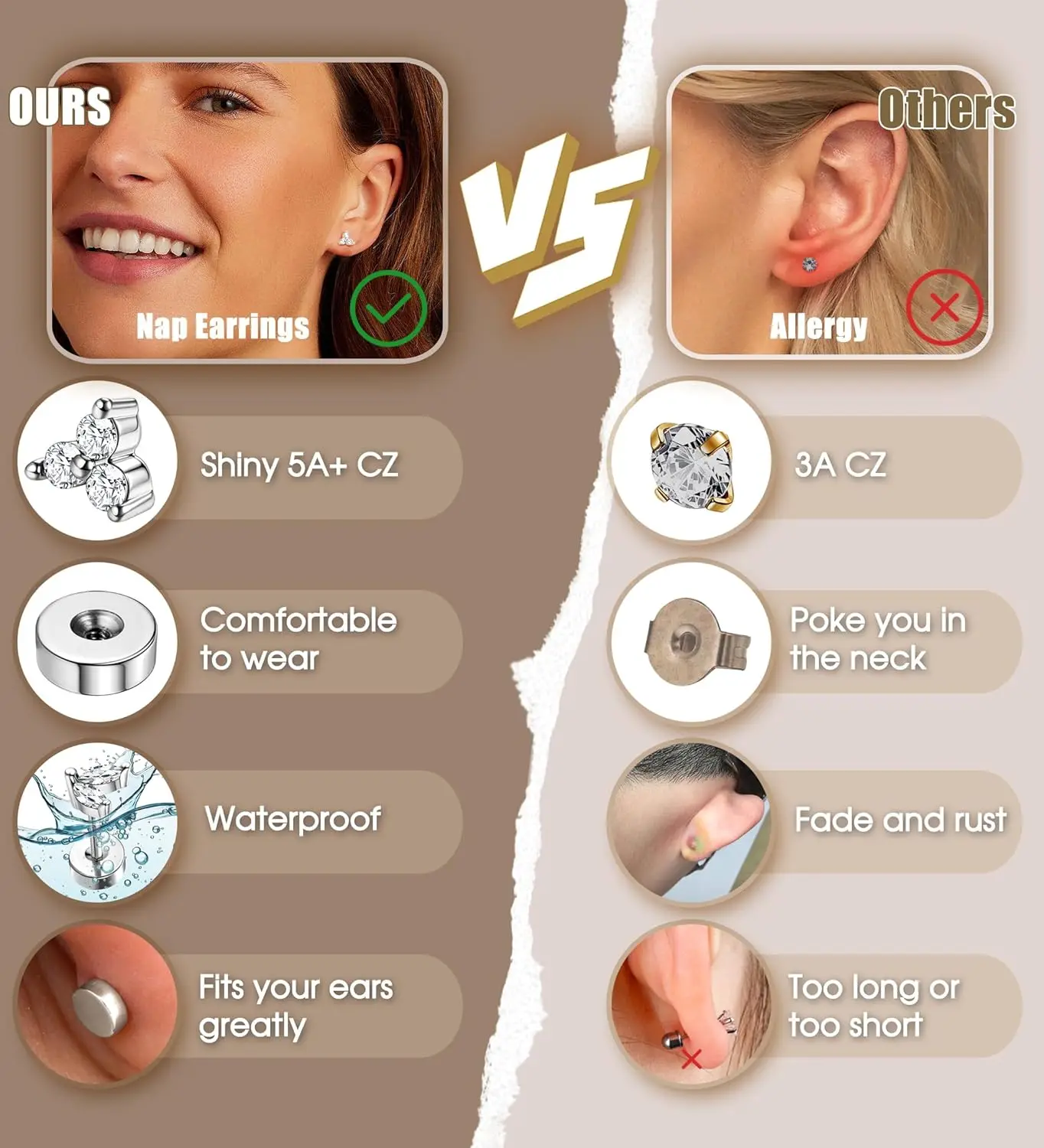 1pc Earrings for Sensitive Ears Surgical Stainless Steel Earrings for Women Dainty Flat Back Earring Stud Hoop Cartilage
