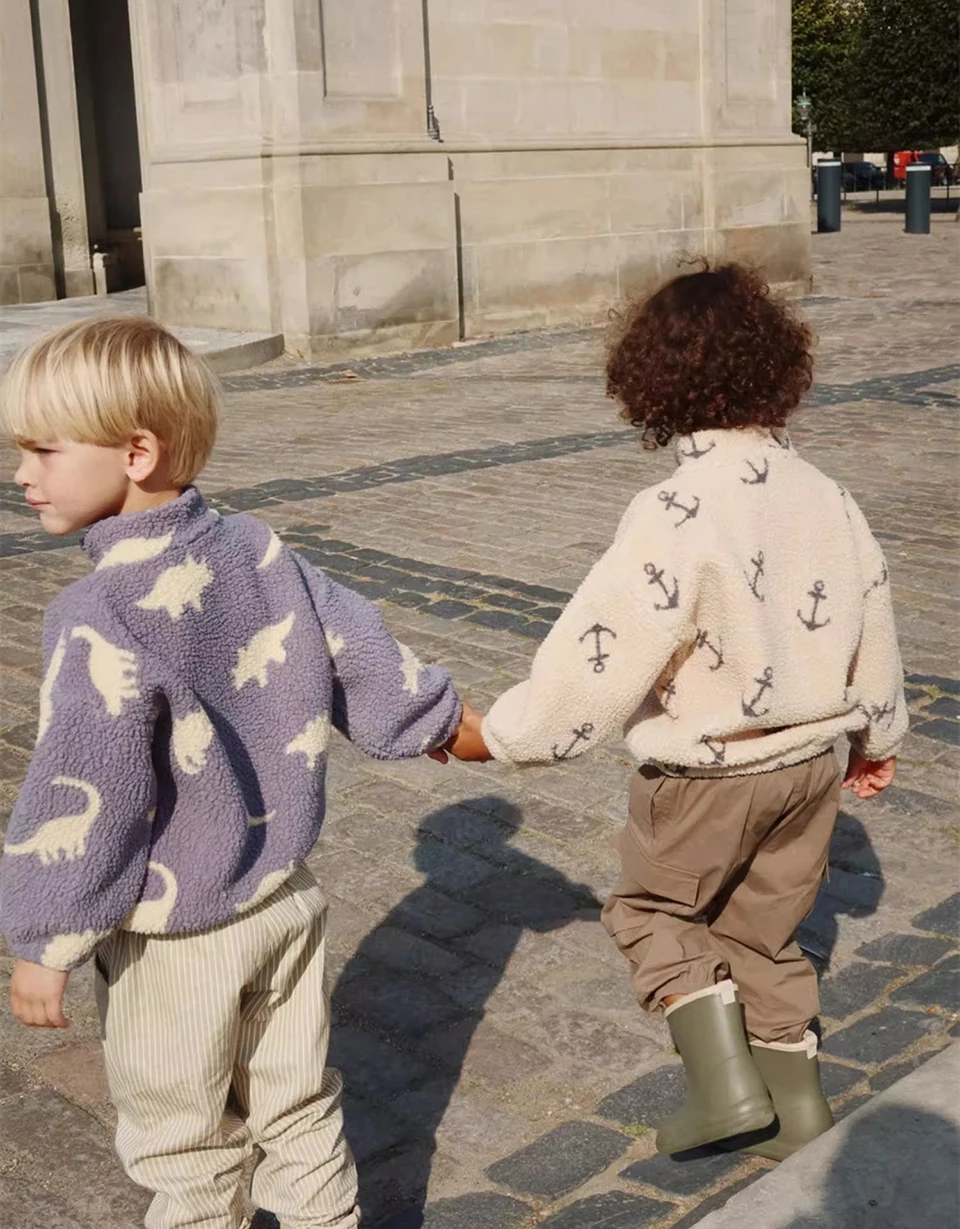 2025 Winter KS Children Cotton Lamb Wool Warm Outerwear Clothes Girls Print Coats Baby Boys Plus Fleece Jackets Kids Clothing