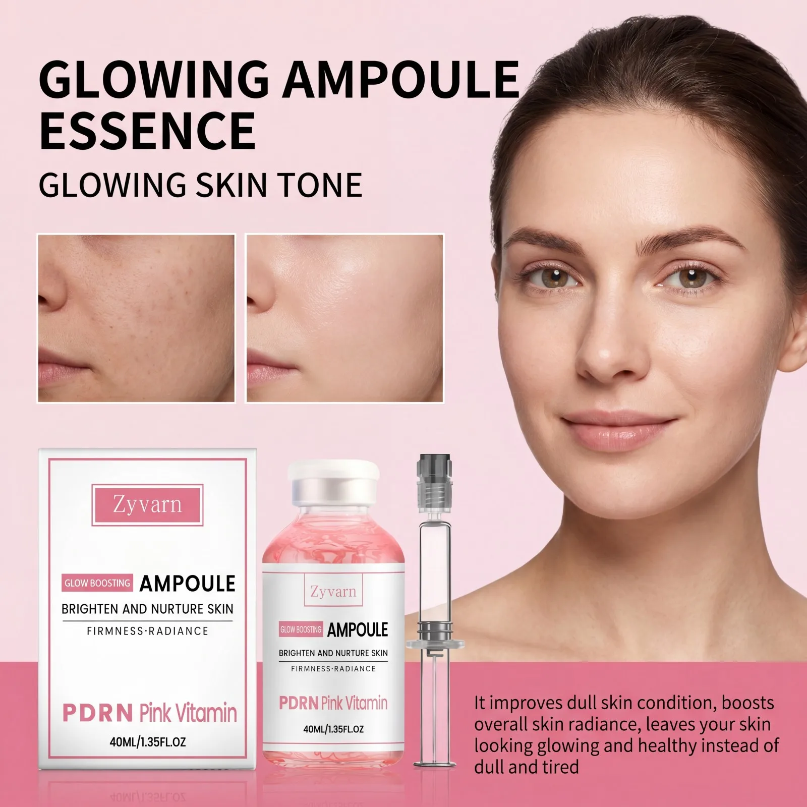 PDRN Pink Vitamin Serum Glow Boosting Ampoule Brightening Hydrating Firming Facial Essence Smooth Skin Radiant Glow Daily Care - immagine 2
