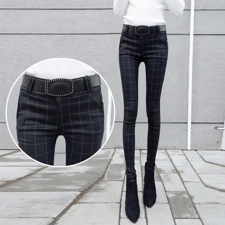 

Autumn Winter Pants Women High Waist Leggings Women Elastic Skinny Feet Pencil Pants Female Trousers Plaid Leggings