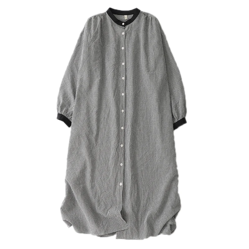 Cotton Vintage Casual Loose Black Plaid Dresses For Women Spring Autumn Long Sleeve Dress Femme Robe Vestidos Elegant Clothing