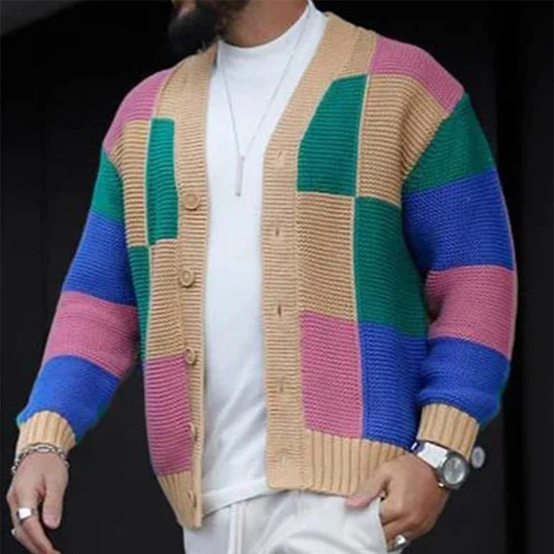 Casual Solid Patchwork V Neck Sweaters(4 colors)