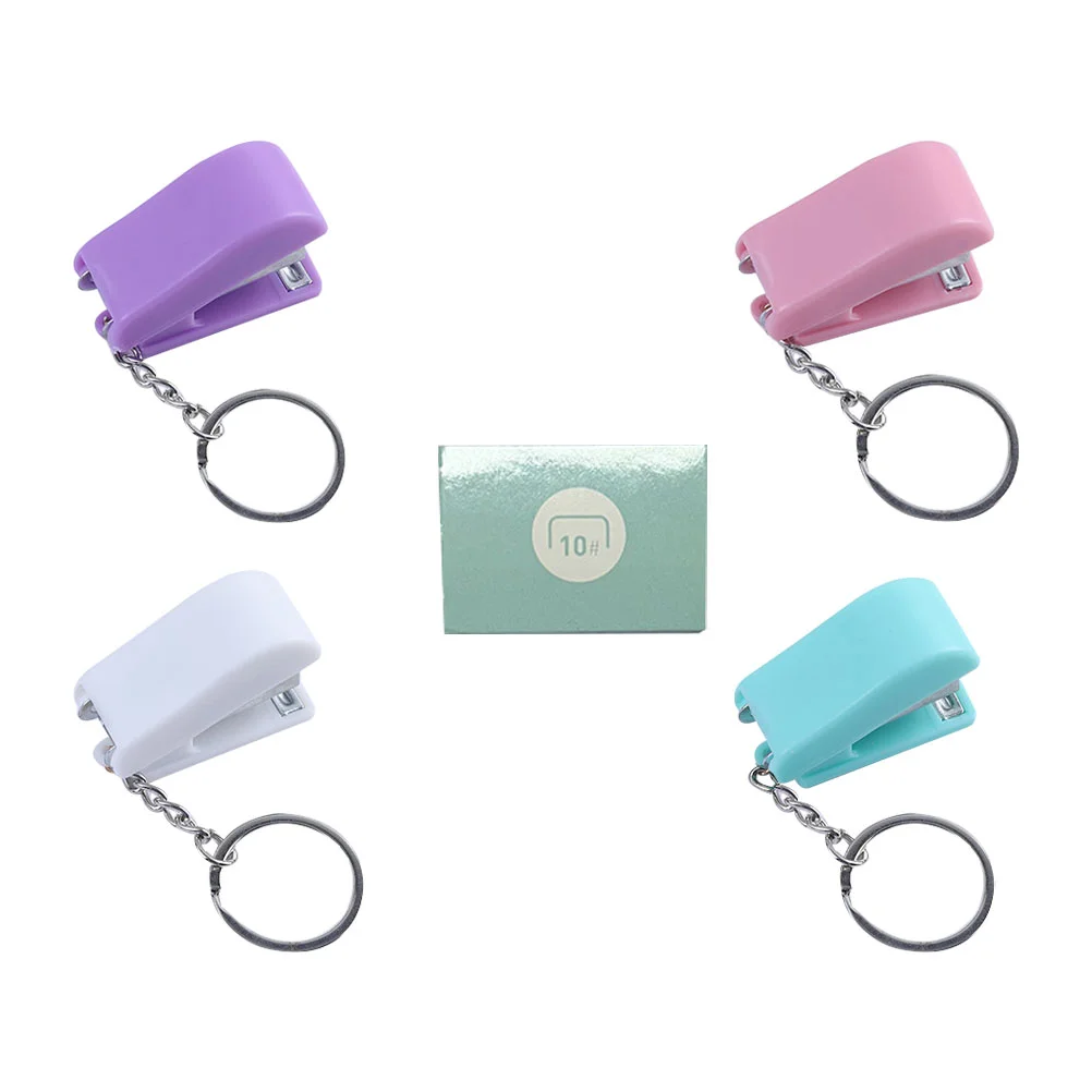Keychain Stapler Student Stationery Portable Mini Stapling Tool Binder Clips Cute Metal Gifts Book Binding Plastic Paper Office