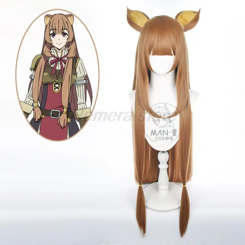 

Anime The Rising of the Shield Hero Raphtalia Rafutaria 100cm Long Brown Heat Resistant Hair Cosplay Costume Wig + Ears Hairpins