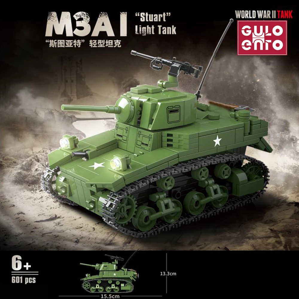 Gulo Gulo Military Tank Blocks Bricks Us M3a1 Stuart Model Kit Building