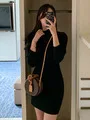  Formal Dress Solid Turtleneck Knit Long Sleeve Dress 2022 Elegant Slim Bodycon Bottoming Sweater Dress 
