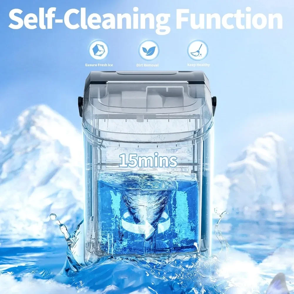 Chewable Ice, 34Lbs/24H, Pebble Portable Ice Machine with Ice Scoop, Self-Cleaning, One-Cl