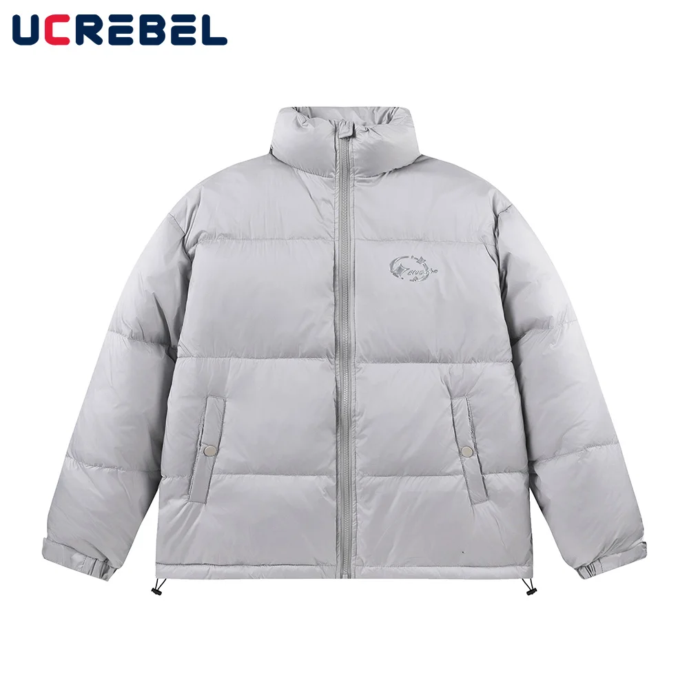 

Solid Color Padded Jacket Mens Letter Winter Thick Streetwear Stand Collar Drawstring Hem Long Sleeve Warm Outerwear Men