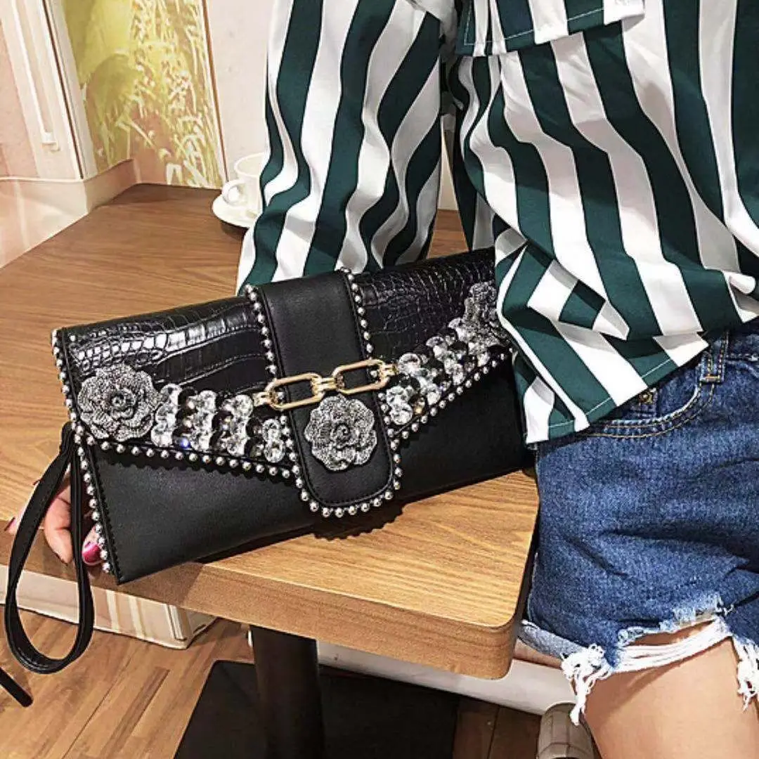 2023 New Handbag Women Diamond Handbag Water Diamond One Shoulder Crossbody Women's Envelope Bag Evening Banquet Women's Handbag