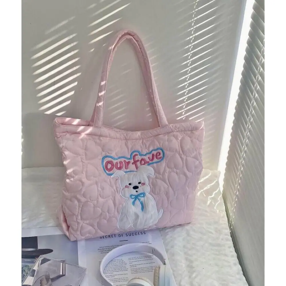 JIAERDI Harajuku Pink Large Capacity Tote Bag Women Sweet Cute Puppy Embroidery Handbag Hot Girls Retro Shoulder Bags Aesthetic