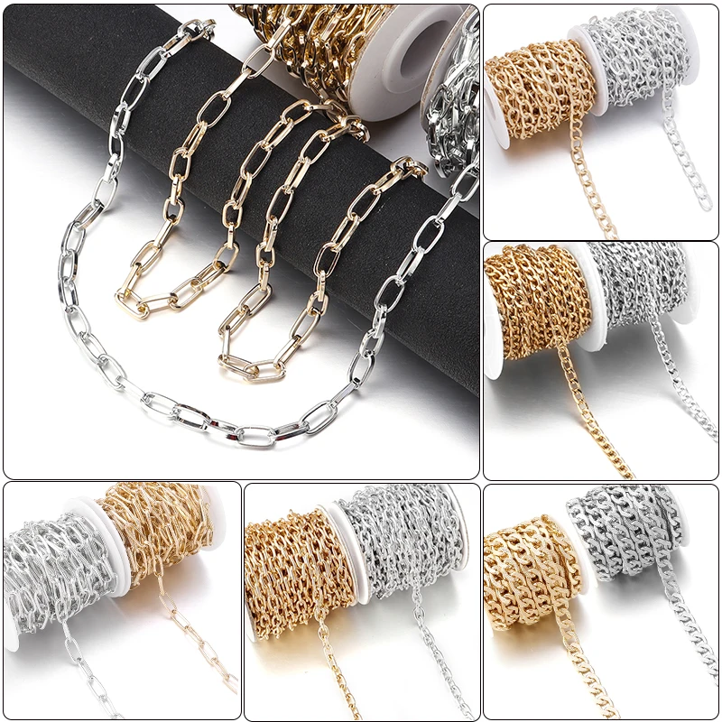 

5 Yards/Roll Aluminium Chains Gold Color Twisted Curb Link Extend Connecter For Diy Jewelry Bracelets Necklace Bag Decoration