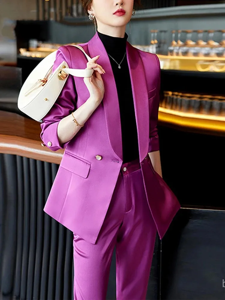 TwoPiece Set For Women Office Advanced Sense Dames Suit 2023 Winter Dubbele Rij Knopen Kraag Blazers Elegante Casual Broekpakken