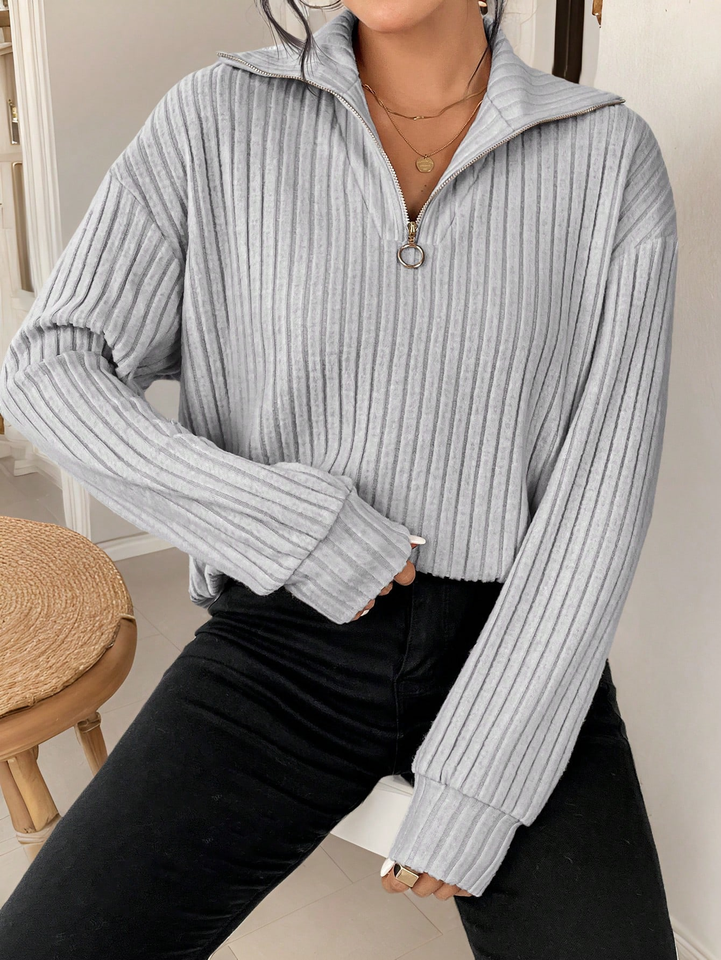 Autumn and winter retro half-zipper high-neck temperament blouse loose home leisure design sense lazy style ladies shirt