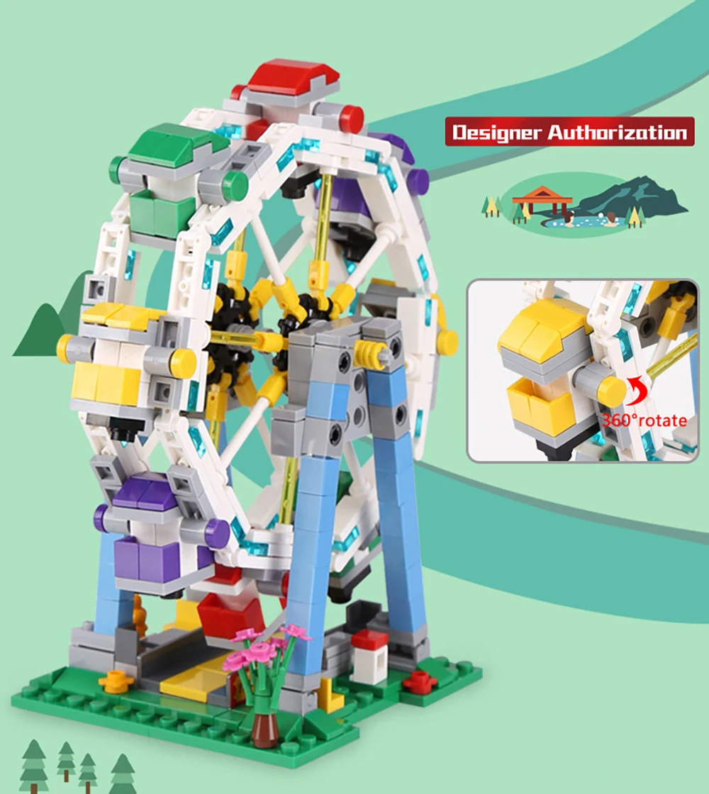 S976ea06c5c954df18d2b3df20cfa297e4 Klocki do budowy targowe blokuje diabelski młyn zestaw duże wahadło statek piracki karuzela Park rozrywki z instrukcją montażu