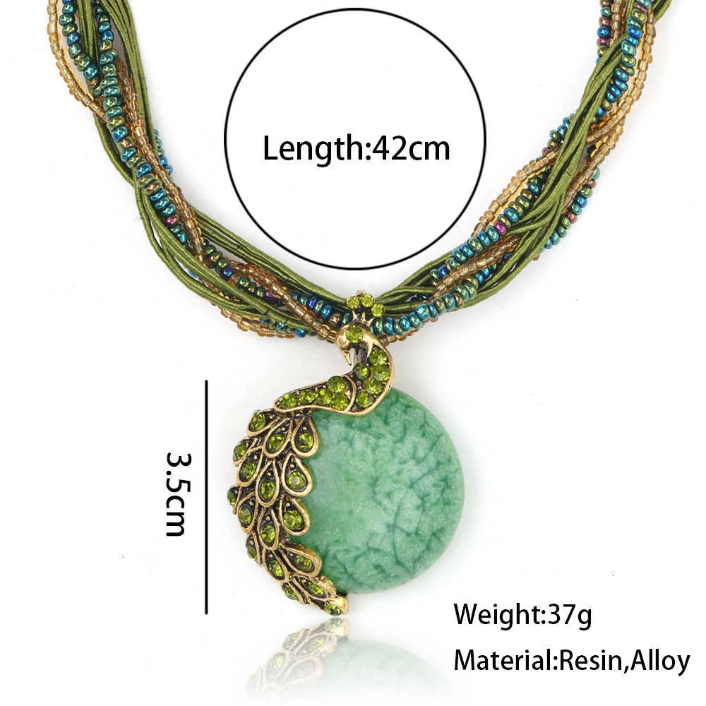 Böhmischen Perlen Anhänger Halskette für Frauen Mode Vintage Pfau Stein Halsketten Erklärung Maxi Collares Collier Femme – Detail 2