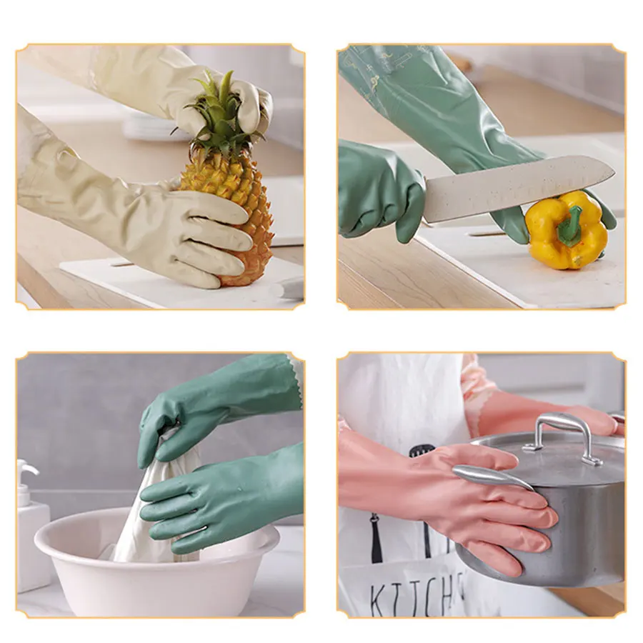 Housework Gloves Winter Velvet Dishwashing Gloves Kitchen Thickeneded Warm Kitchen Cleaning Home Bathroom Cleaning Laundry Extended Waterproof Velvet Integrated Extension 1 Pair