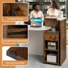 Reception Desk, Front Counter Desk with Lockable Drawer & Adjustable Shelf, Oval Desktop, Retail Counter for Checkout 5