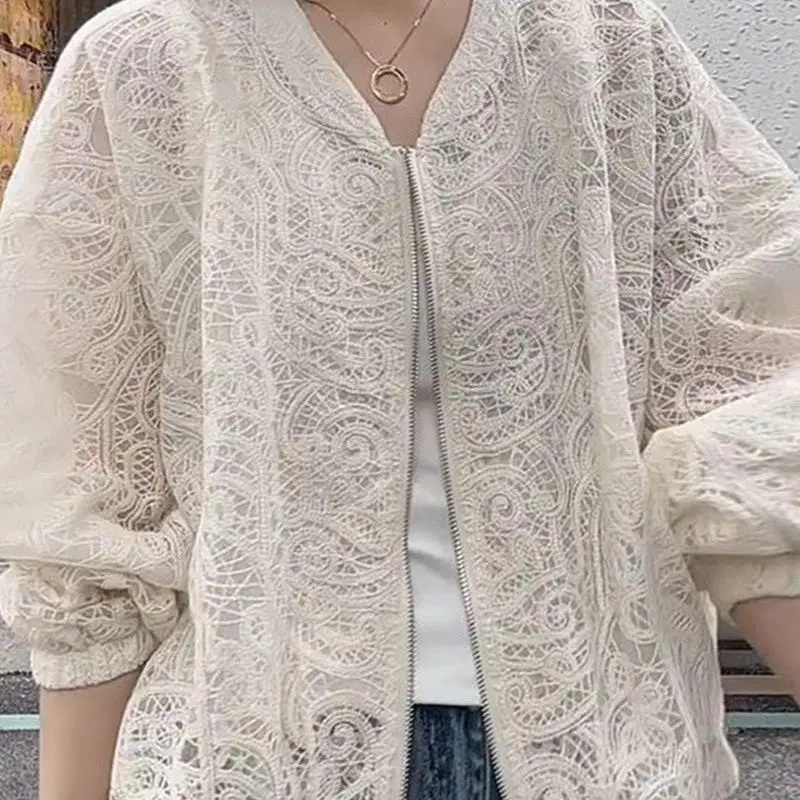 Spring Summer Lace Thin Jacket Women Parka Casual Femal Coat Hollow Out Embroidery Floral Women Thin Coat 6