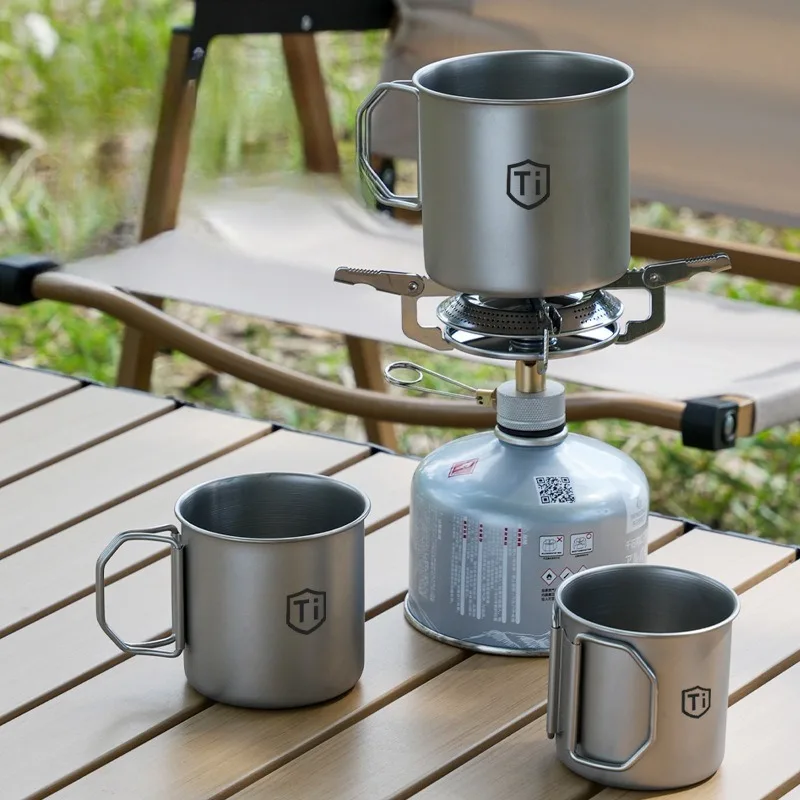 Ultralight Titanium Alloy Water Cup with Foldable Handle - Portable Outdoor Drinkware