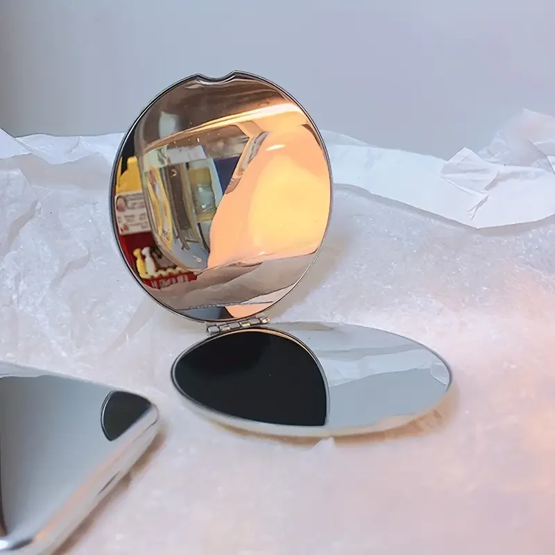 Makeup Mirror 1pc Stainless Steel Compact Makeup Mirror Small Travel Portable Cosmetic Touch-up Mirror Double Side Folding Beauty