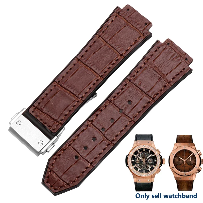 Premium Genuine Leather & Silicone Watch Strap, 25mm - 19mm,