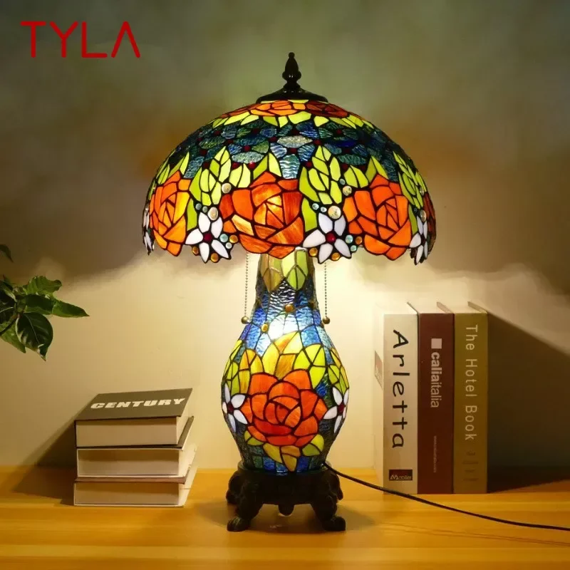 

TYLA Tiffany Table Lamp American Retro Living Room Bedroom Lamp Luxurious Villa Hotel Stained Glass Desk Lamp