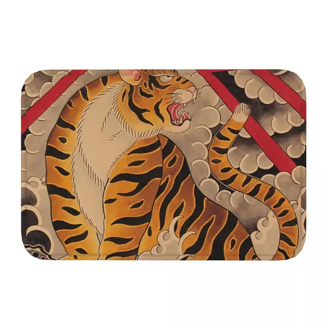 Tetoválások Művészeti Konyha Nem Csúszás Szőnyegen Hagyományos Japán Irezumi Tigris Nappali Szőnyeg Üdvözlőlap Otthoni Dekoráció - Image 2