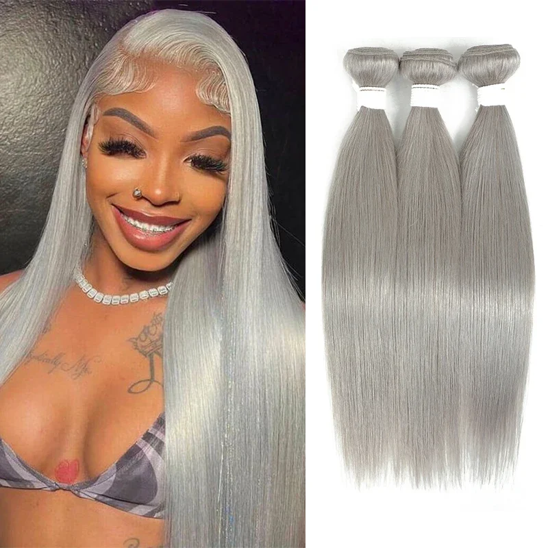 

Sliver Grey Human Hair Bundles 9A Brazilian Straight Hair Weave Bundles 1/3/4PCS Remy Hair 8-26inch Hair Extensions IJOY Deals