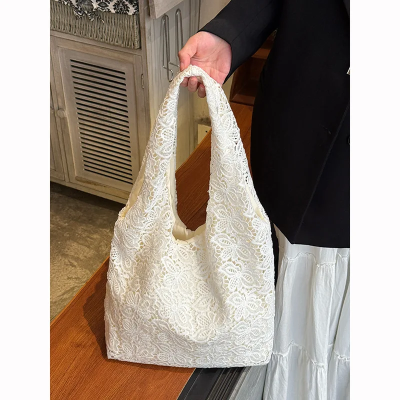 Rural Style Lace Tote Bag, New Large Capacity Commuting Shoulder Bag, Niche Versatile Tote Bag