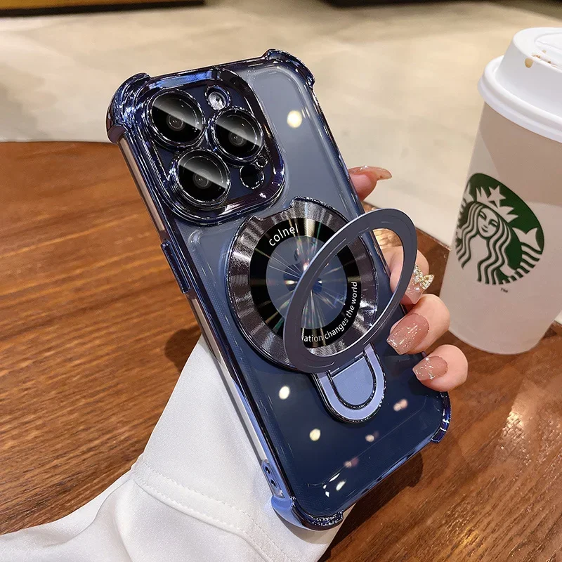 Luxury Plating Shockproof Magnetic Case with Holder Stand and Magsafe Compatibility