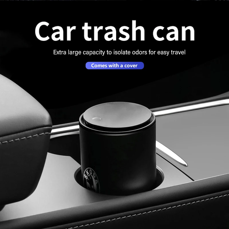 Car Trash Can Dust Storage Box Alloy Organizer Garbage Bin for Skoda Octavia 2 3 Rapid Kodiaq Karoq Fabia Kamiq Superb