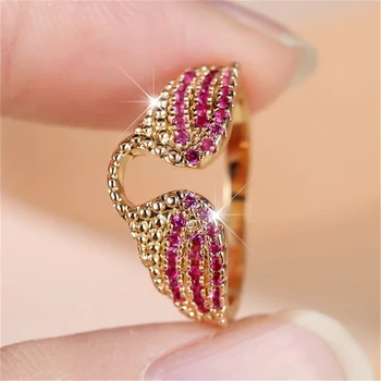 Trendy Crystal Rose Red Zircon Stone Vintage Gold Color Wedding Bands Engagement Rings For Women Men Minimalist Jewelry 1
