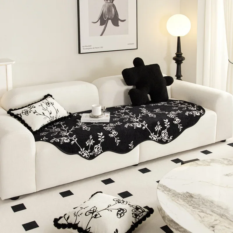 thumbnail image 1 of Funda de sofá de chenilla para sala de estar, sofás con estampado a cuadros, toalla, fundas de sofá antideslizantes, alfombrilla para sofá esquinero en forma de L, cojín para asiento, hogar moderno, 1 of 5