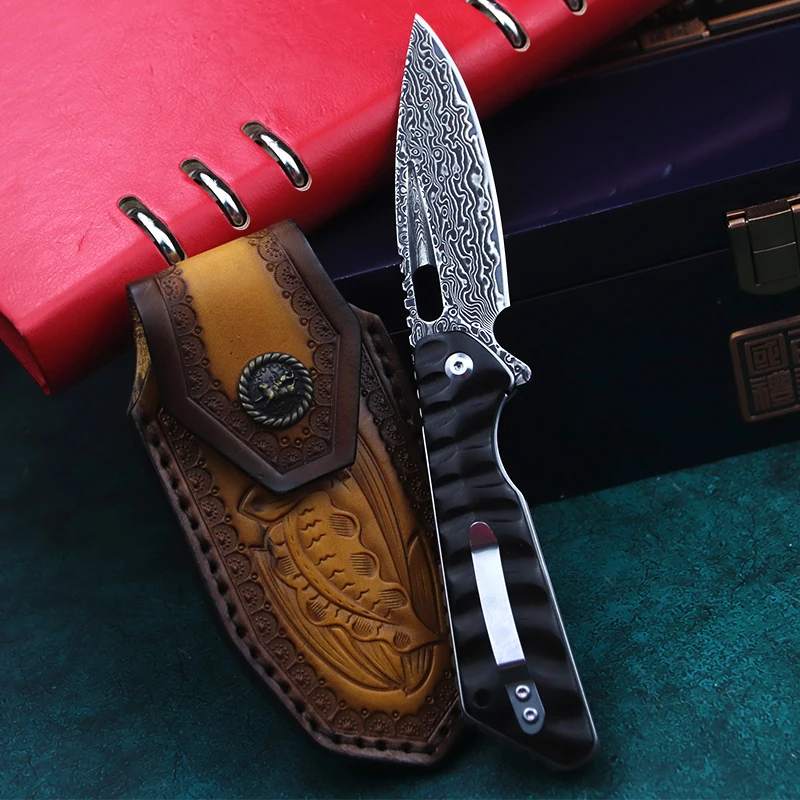 

Bush Hunting Knife VG10 Damascus Steel Outdoor Camping Survival folding knife high hardness sharp self-defense knife portable