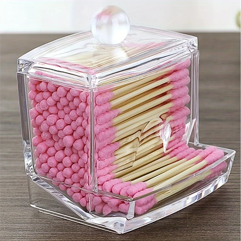 1pc Cotton Swab Holder Cotton Ball Dispenser Organizer Clear Bathroom Storage Containers 2