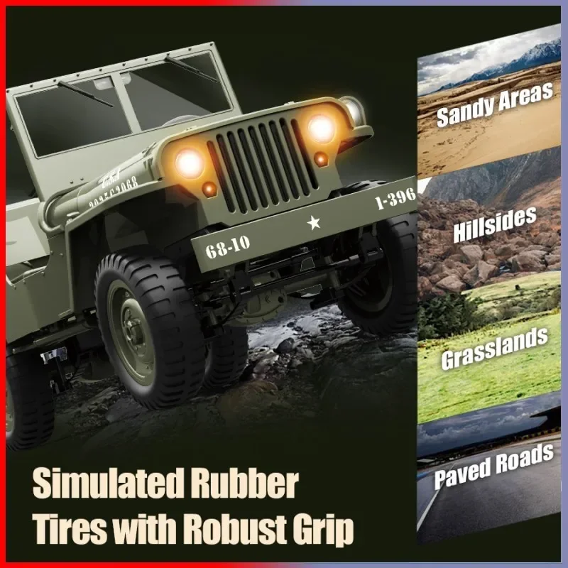 JJRC C8815 RC Car 1:10 Military Truck Willys Jeep 2.4G 4WD Remote Control Car Simulated Vehicle Model Toy Gift for Adult Kids 2