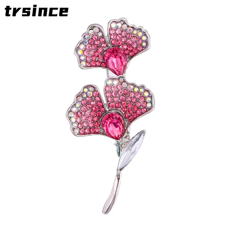 Fashion Crystal Brooch Women's Ginkgo Biloba Corsage Jewelry Pin Lady Elegant Holiday Gift Jewelry Wedding Banquet Accessories