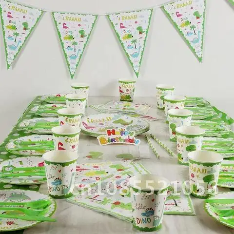

Party Supplies Dinosaur Theme Tableware Birthday Decoration Kids Adult Paper Plate Cups Tablecloth Balloons Straw