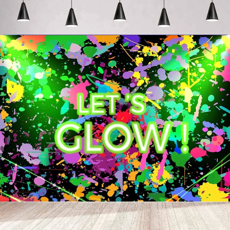 

Светящийся неоновый фон для фотосъемки Let's Glow Splatter задний фон для граффити в стиле хип-хоп день рождения задний фон для вечеринки настенный стандартный плакат