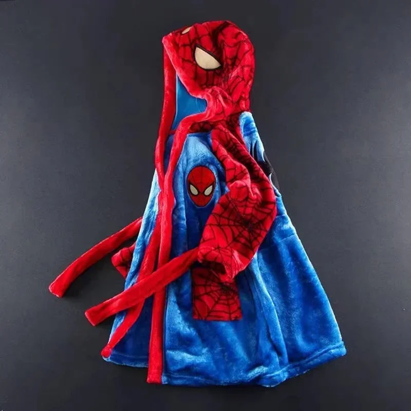 Baby Bathrobes Winter Children Bathrobe Cartoon Spiderman Print Kid Robes Flannel Boy Girl Long Sleeve Pajamas Keep Warm Sleepwear