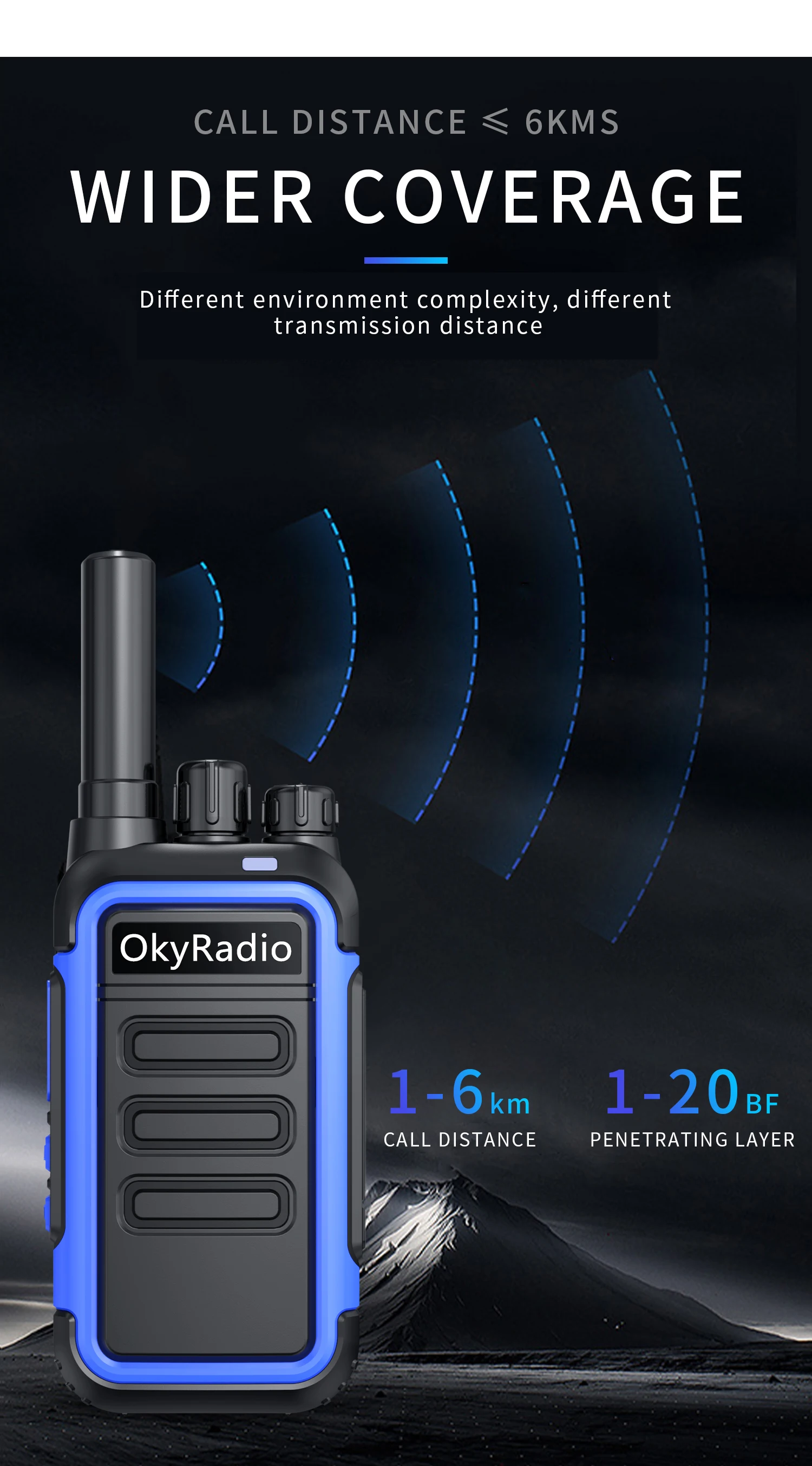 long range walkie talkies 500 miles New 4800mah OkyRadio 5w Portable Waterproof Walkie-talkie 6km Call Distance Suitable for Factory Scheduling Self-driving Tour military walkie talkie