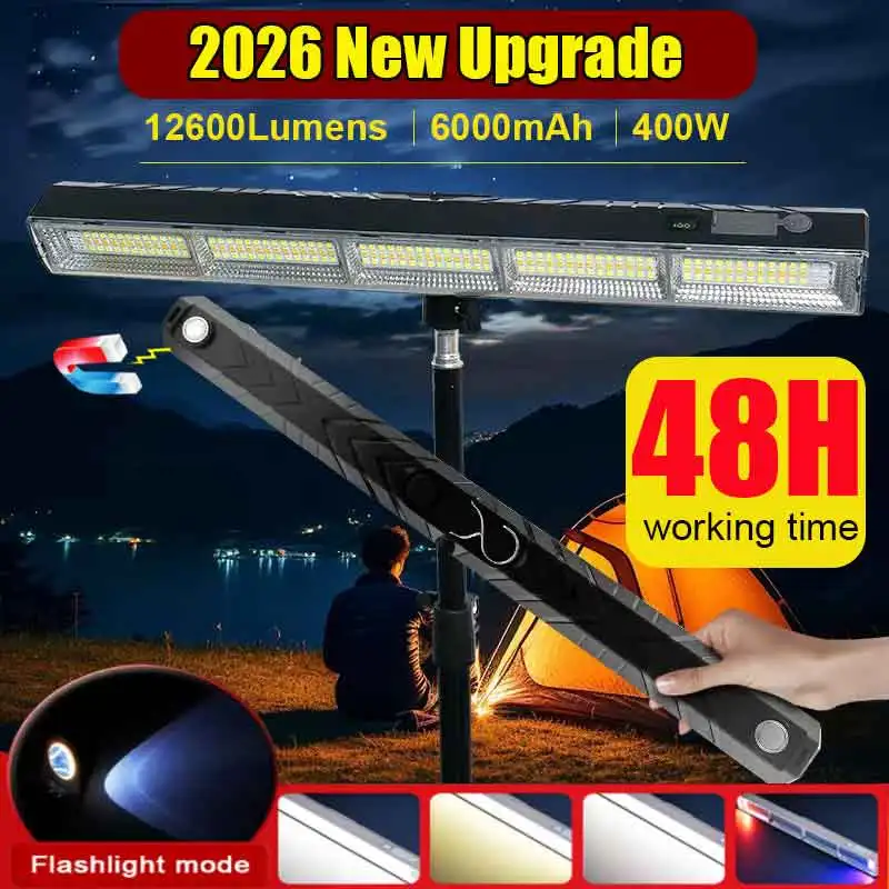 2026년형 업그레이드 자석식 작업 플래시라이트 내장 6000mAh 충전식 배터리 언더후드 작업 램프 바 자동차 수리용 야외 조명