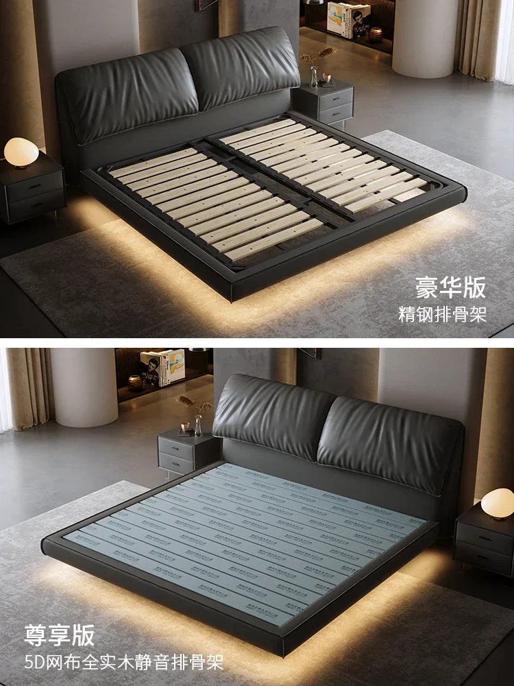 

bed Italian minimalist suspended elephant ear leather wedding master room suspended leather soft bag double 1.8m