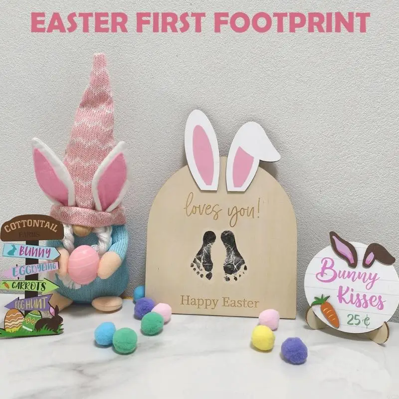 QX2D Newborns Footprint Art Wooden Birth Sign for Baby Shower and Photoshoots